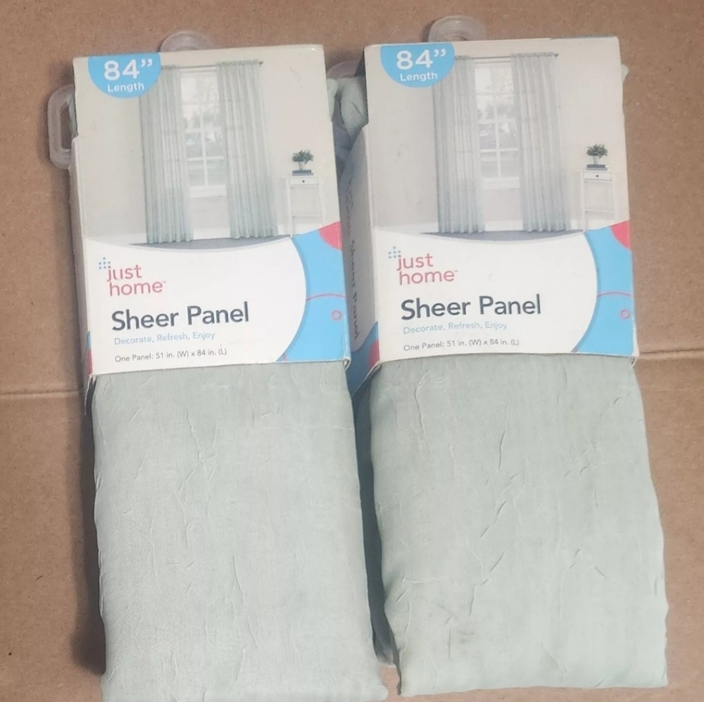 Just Home Set Of 2 NIB Sheer Panels - Pastel Green 51 W x 84 L small smudge